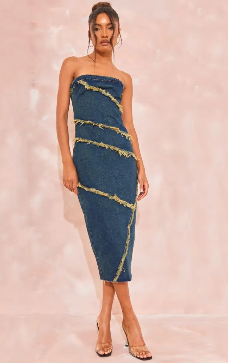 Tall Bandeau Denim Midi Dress-PrettyLittleThing Outlet