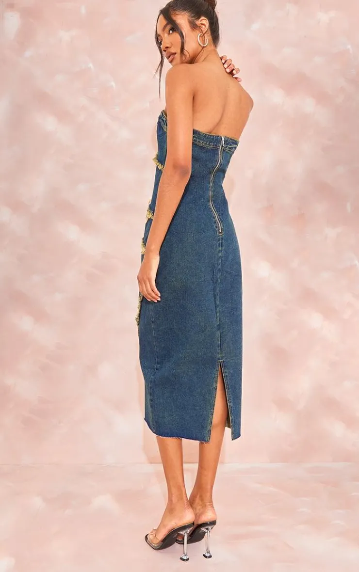 Tall Bandeau Denim Midi Dress-PrettyLittleThing Outlet