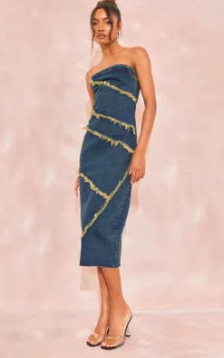Tall Bandeau Denim Midi Dress-PrettyLittleThing Outlet