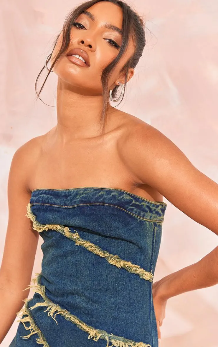 Tall Bandeau Denim Midi Dress-PrettyLittleThing Outlet