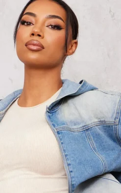 Tall Vintage Mid Wash Oversized Zip Up Hooded Denim Jacket