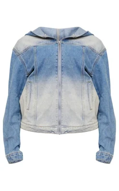 Tall Vintage Mid Wash Oversized Zip Up Hooded Denim Jacket
