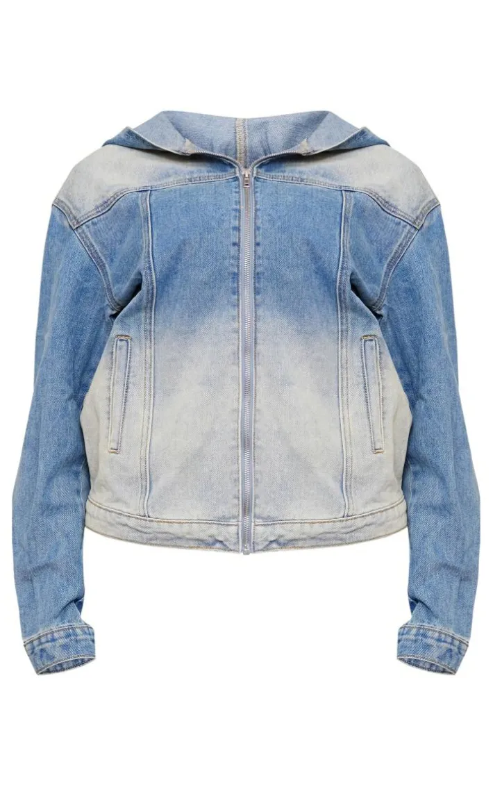 Tall Vintage Mid Wash Oversized Zip Up Hooded Denim Jacket