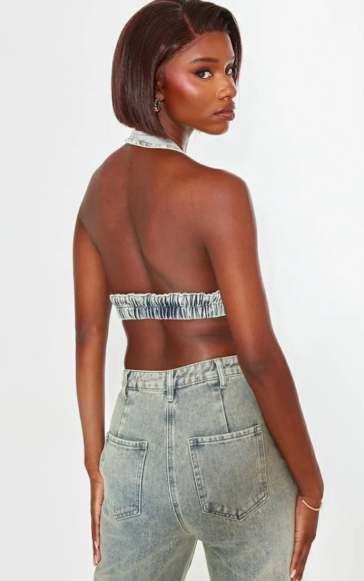 Tall Denim Halterneck Bralette Top-PrettyLittleThing Best