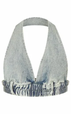 Tall Denim Halterneck Bralette Top-PrettyLittleThing Best