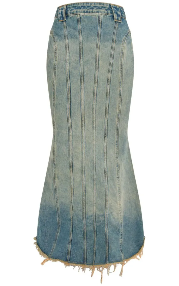 Tall Vintage Wash Low Rise Fishtail Maxi Skirt