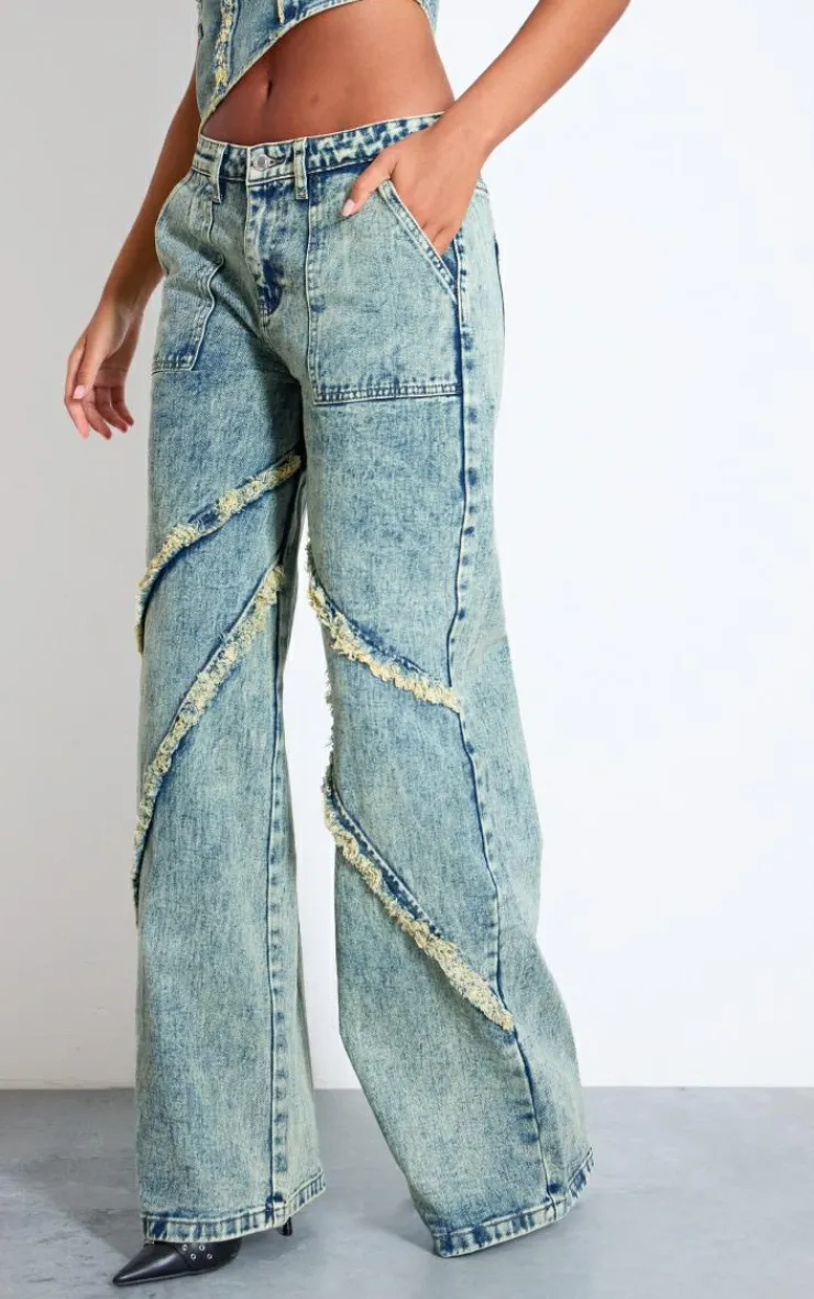 Best PrettyLittleThing Tall Low Rise Raw Seam Detail Wide Leg Jeans Vintage Wash