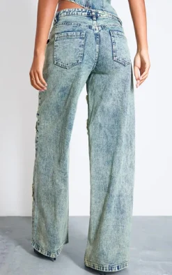 Best PrettyLittleThing Tall Low Rise Raw Seam Detail Wide Leg Jeans Vintage Wash