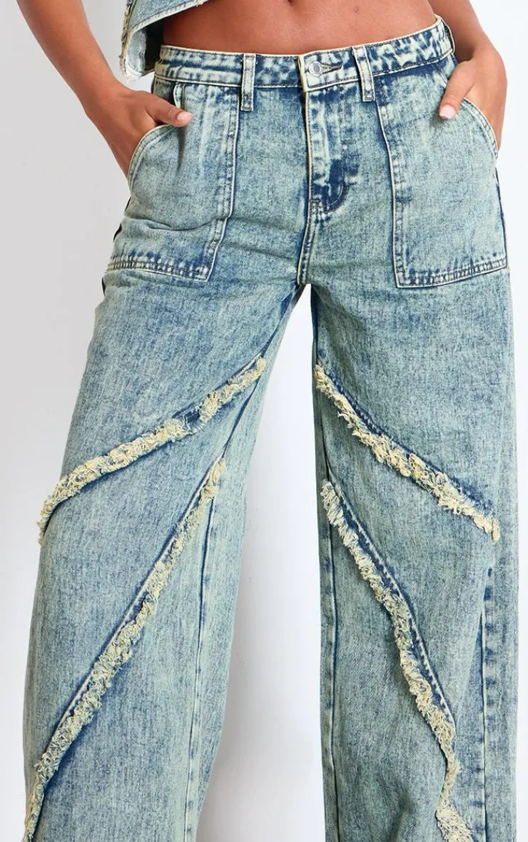 Best PrettyLittleThing Tall Low Rise Raw Seam Detail Wide Leg Jeans Vintage Wash