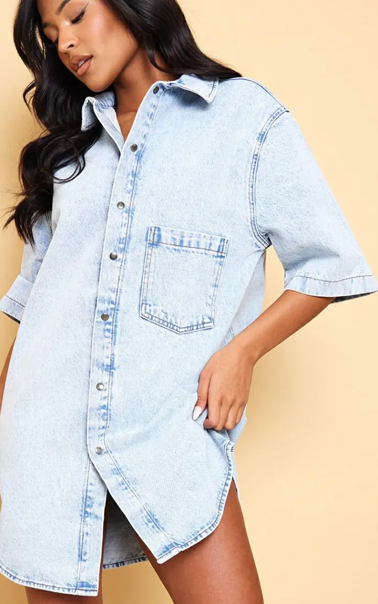 Tall Oversized Denim Shirt Dress-PrettyLittleThing Hot