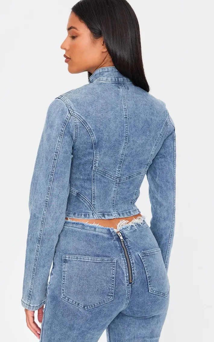 Tall Vintage Wash Zip Long Sleeve Denim Jacket