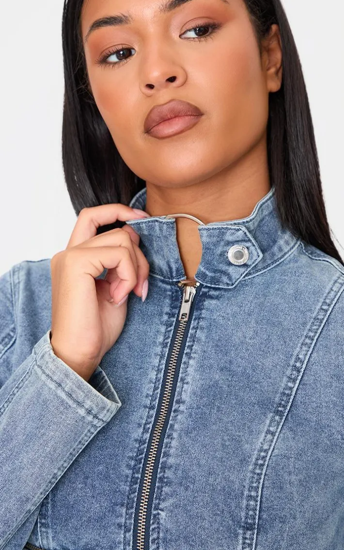 Tall Vintage Wash Zip Long Sleeve Denim Jacket