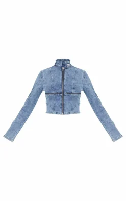 Tall Vintage Wash Zip Long Sleeve Denim Jacket