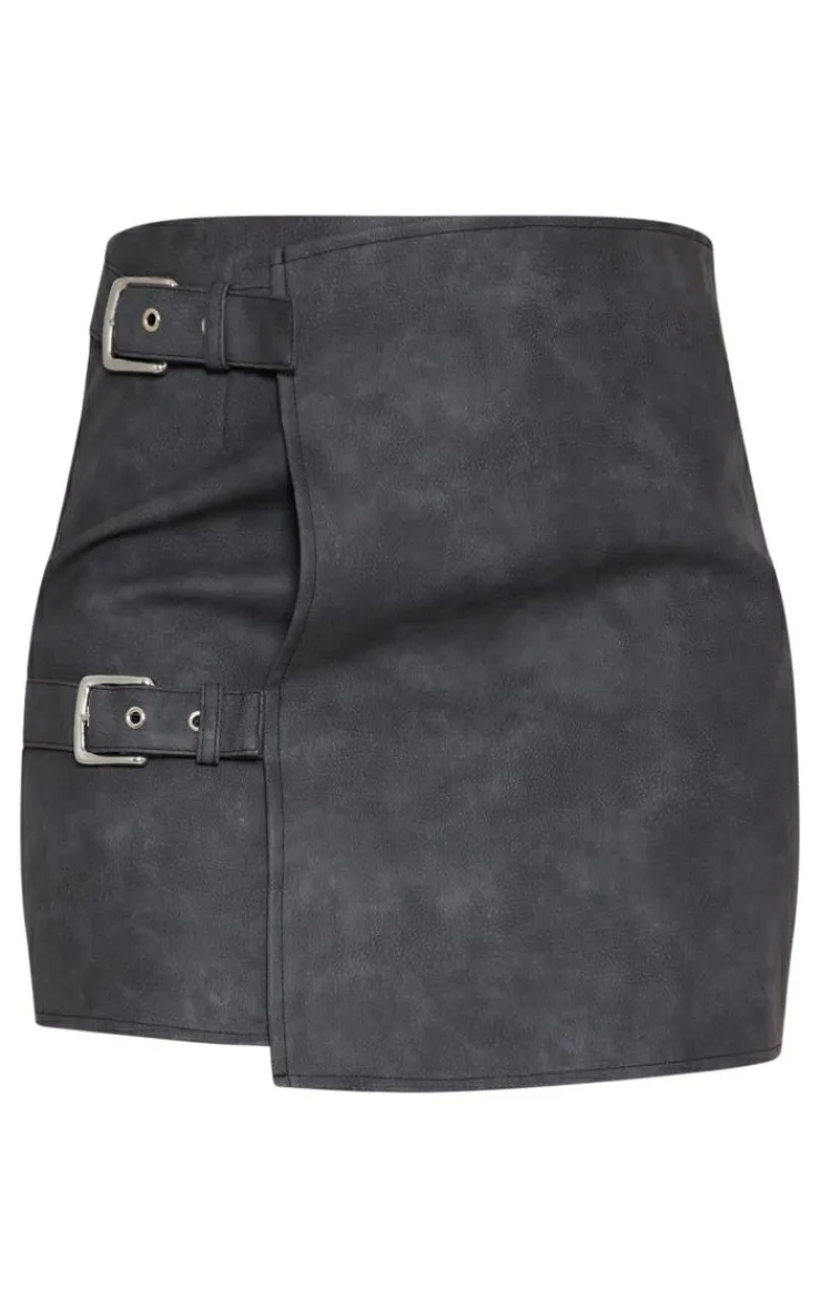 Tall Faux Leather Buckle Detail Mini Skirt-PrettyLittleThing Discount