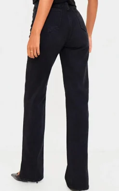 Tall Washed Black High Rise Split Hem Detail Jeans
