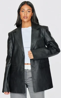 PrettyLittleThing Faux Leather Jackets*Tall Textured Faux Leather Blazer