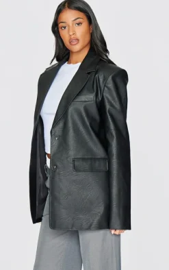PrettyLittleThing Faux Leather Jackets*Tall Textured Faux Leather Blazer