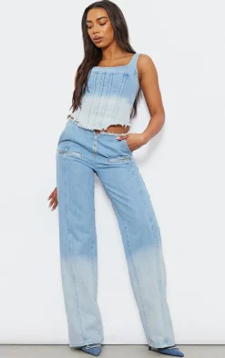 PrettyLittleThing Corsets*Tall Frayed Hem Denim Corset Top