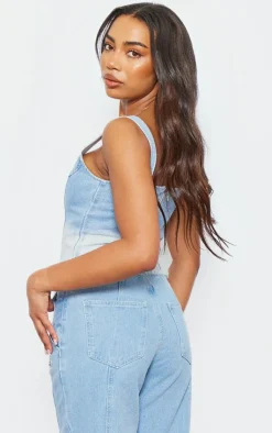 PrettyLittleThing Corsets*Tall Frayed Hem Denim Corset Top