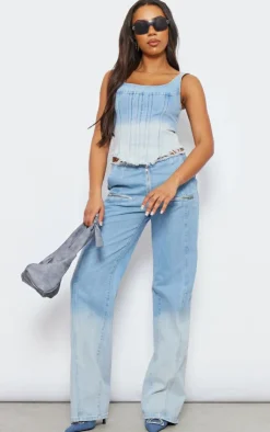 PrettyLittleThing Corsets*Tall Frayed Hem Denim Corset Top