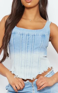 PrettyLittleThing Corsets*Tall Frayed Hem Denim Corset Top