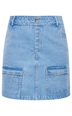 Online PrettyLittleThing Tall Pocket Detail Denim Mini Skirt Washed Blue
