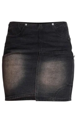 Clearance PrettyLittleThing Tall Asymmetric Panel Denim Mini Skirt Washed Brown