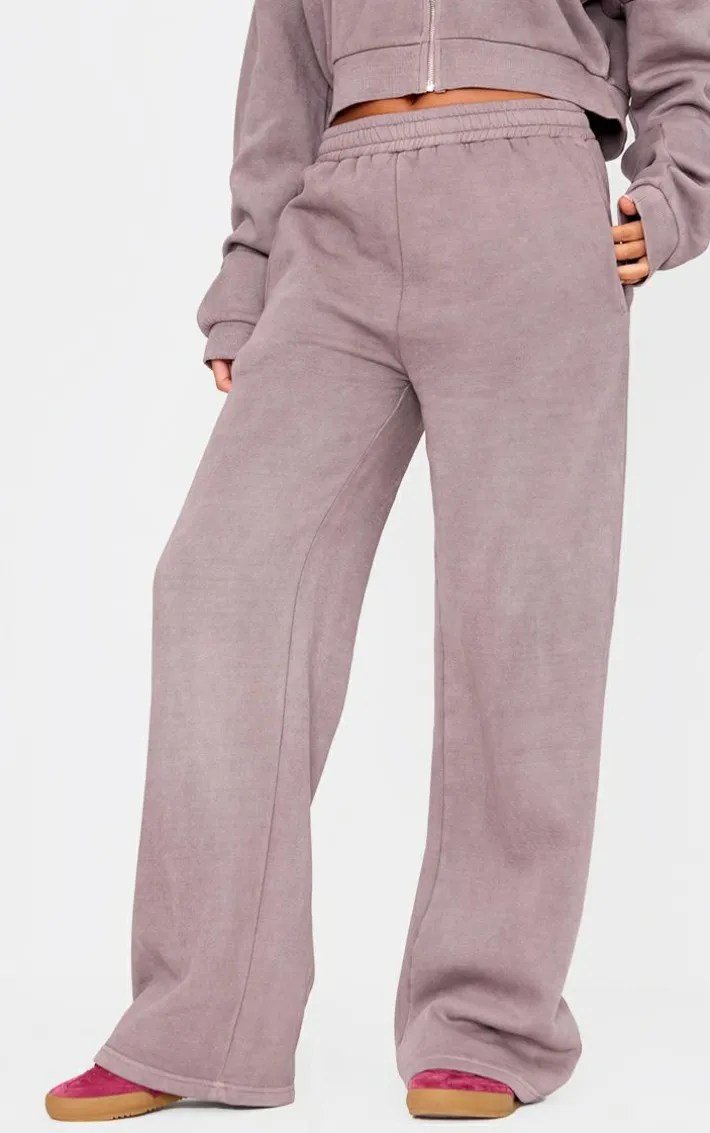 Tall Washed Brown Drawstring Wide Leg Sweatpants