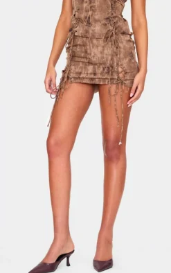 Best PrettyLittleThing Tall Lace Up Side Mini Skirt Washed Brown