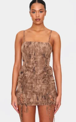 Best PrettyLittleThing Tall Lace Up Side Mini Skirt Washed Brown