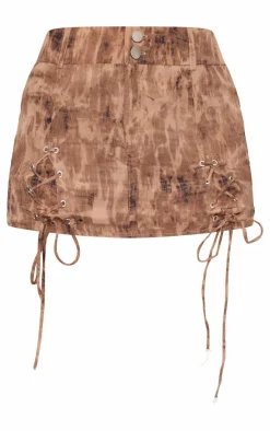 Best PrettyLittleThing Tall Lace Up Side Mini Skirt Washed Brown