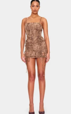 Clearance PrettyLittleThing Tall Lace Up Side Open Back Strappy Top Washed Brown