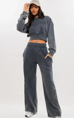 Hot PrettyLittleThing Tall Cropped Oversized Sweatshirt Washed Charcoal