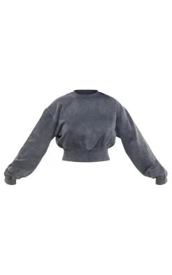 Hot PrettyLittleThing Tall Cropped Oversized Sweatshirt Washed Charcoal