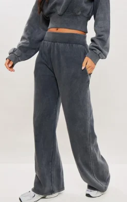 Discount PrettyLittleThing Tall High Waisted Wide Leg Sweatpants Washed Charcoal