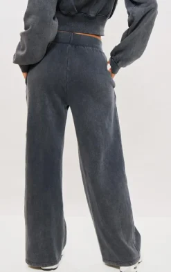 Discount PrettyLittleThing Tall High Waisted Wide Leg Sweatpants Washed Charcoal