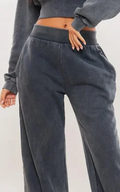 Discount PrettyLittleThing Tall High Waisted Wide Leg Sweatpants Washed Charcoal