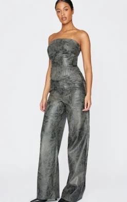 Outlet PrettyLittleThing Tall Faux Leather Lace Up Detail Corset Top Washed Grey