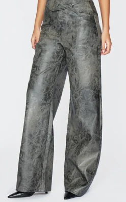 Online PrettyLittleThing Tall Faux Leather Wide Leg Pants Washed Grey