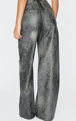 Online PrettyLittleThing Tall Faux Leather Wide Leg Pants Washed Grey