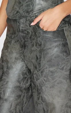 Online PrettyLittleThing Tall Faux Leather Wide Leg Pants Washed Grey