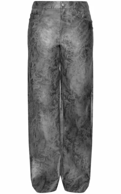 Online PrettyLittleThing Tall Faux Leather Wide Leg Pants Washed Grey