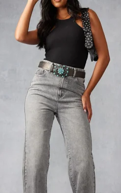 Tall Washed Grey High Waist Split Hem Jeans