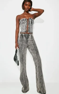 Clearance PrettyLittleThing Tall Raw Hem Lace Up Detail Denim Corset Washed Grey