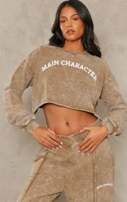 Hot PrettyLittleThing Tall Main Character Sweatshirt Washed Khaki