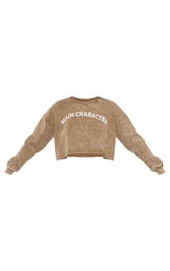 Hot PrettyLittleThing Tall Main Character Sweatshirt Washed Khaki