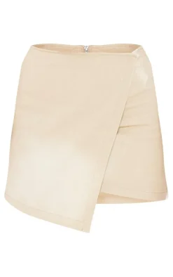 Tall Washed Stone Denim Asymmetrical Mini Skirt