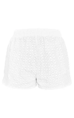 Sale PrettyLittleThing Tall Broderie Detail Floaty Shorts White