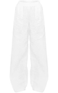 New PrettyLittleThing Tall Broderie Detail Wide Leg Pants White