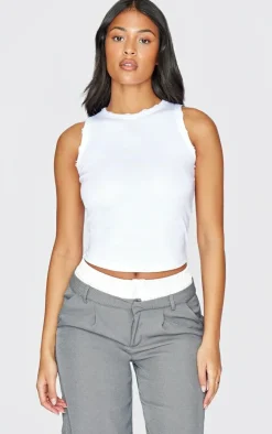 PrettyLittleThing Sleeveless Tops*Tall Distressed Racer Neck Crop Top
